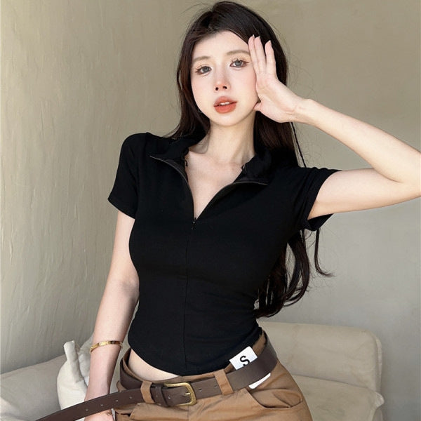 Blusa Ajustada con Cierre y Cuello