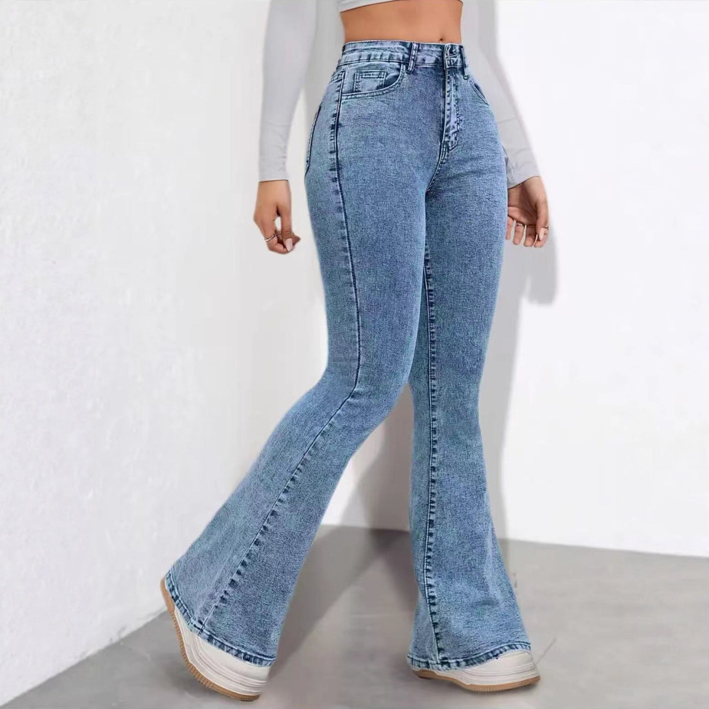 Pantalón Ajustado Tiro Alto Efecto Denim