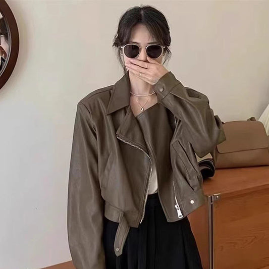 Chamarra Corta de Piel Estilo Biker