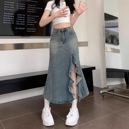 Falda Denim Corte Irregular Cola de Pez