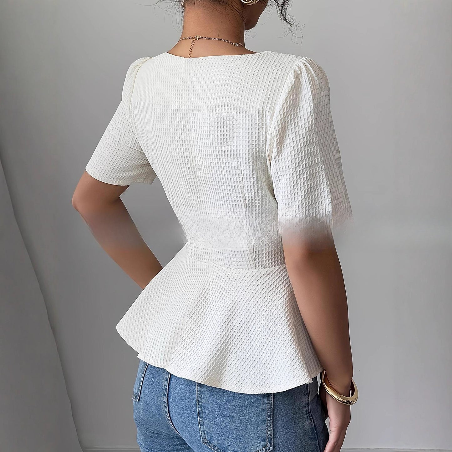 Blusa Cuello Cuadrado con Mangas Abullonadas
