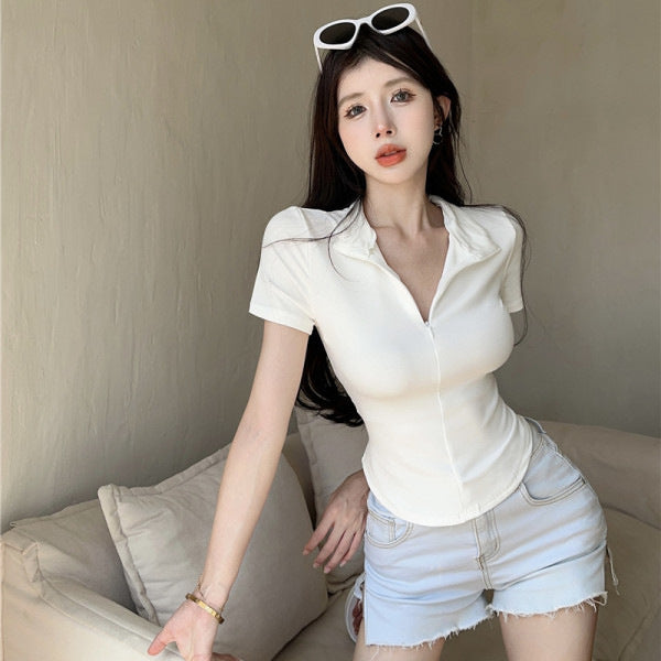 Blusa Ajustada con Cierre y Cuello