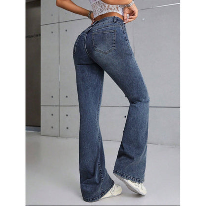 Jeans Ajustados Cintura Alta Doble Botonadura