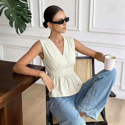 Blusa con Escote en V y Espalda Descubierta