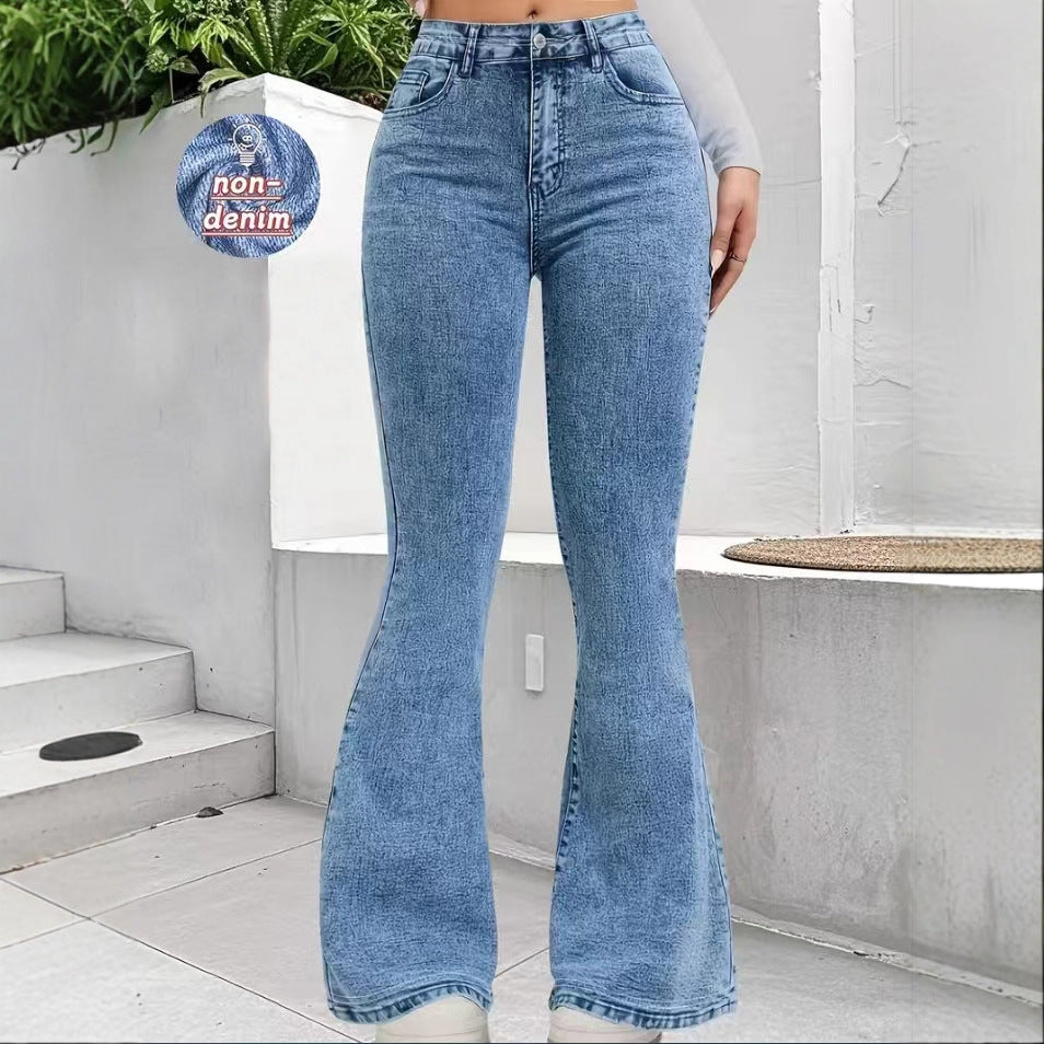Pantalón Ajustado Tiro Alto Efecto Denim